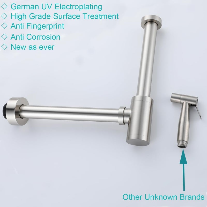 SEABEFORE Brass Round Bottle P-Trap 1 1/4, Adjustable Basin Sink Waste Drain Trap Kit, Brushed Nickel P Trap - Image 5